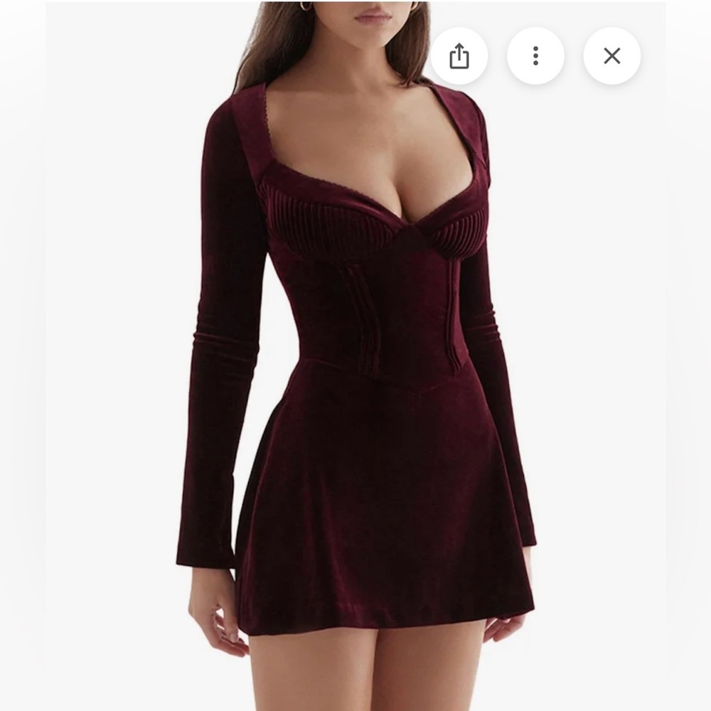 House of CB Deep Red Velvet Long Sleeve Dress